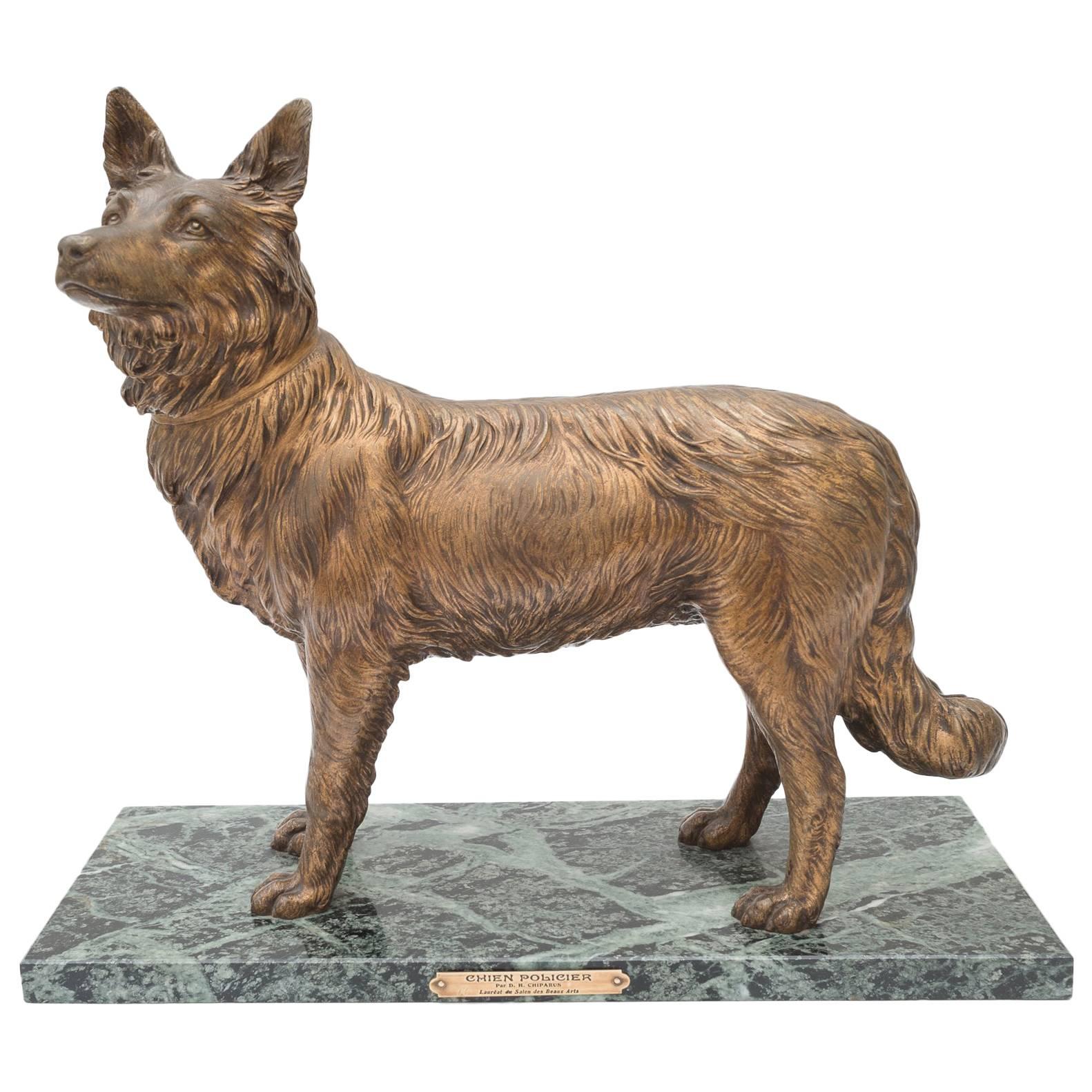 20th Centuary Bronze Alsation Dog Marble D.H Chiparius Sculptor Salon des Arts For Sale