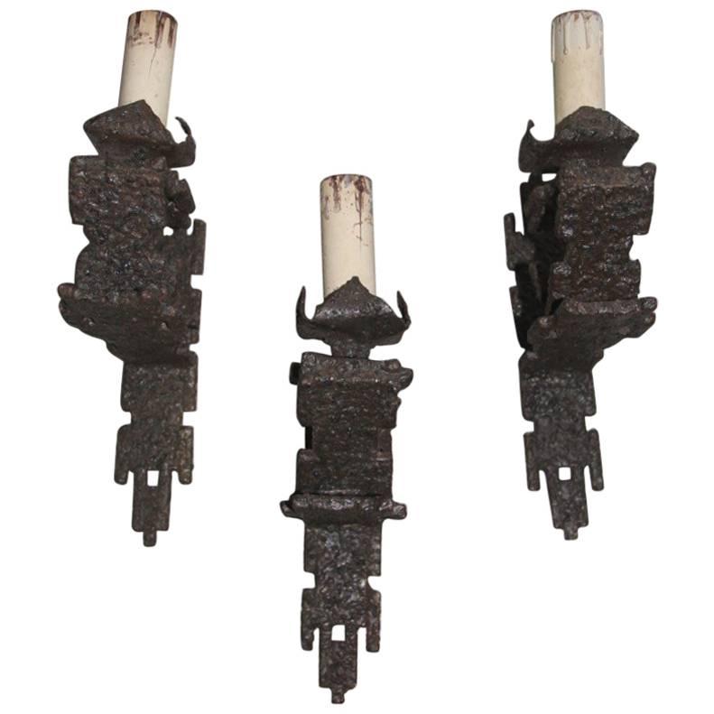 Brutalist Iron Wall Sconces Italian Design, 1960s For Sale