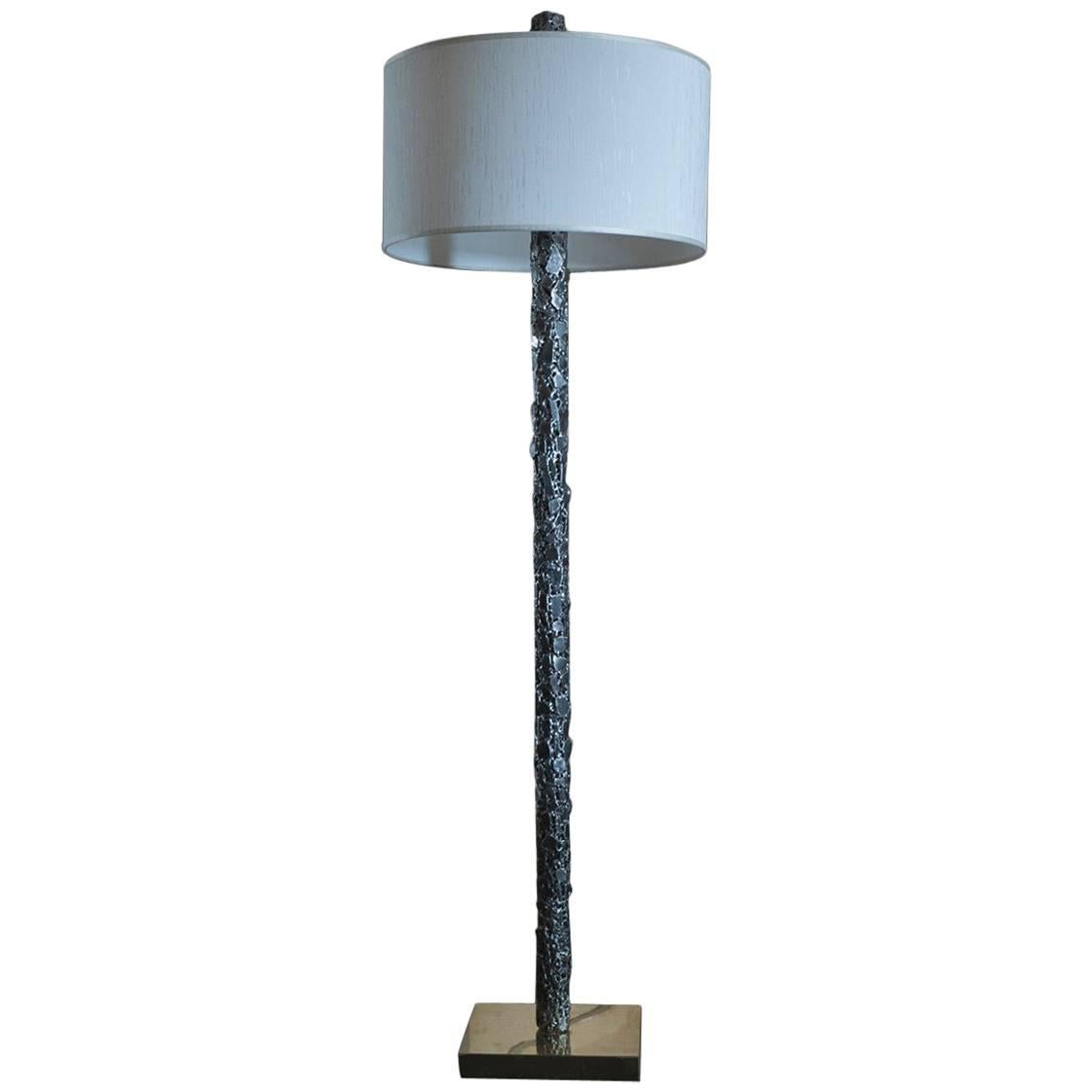 Flair Edition Brutalist Floor Lamp Natural Steel and Brass For Sale