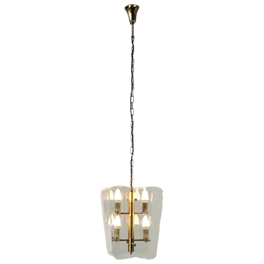 1940s Cut-Glass Pendant Lamp by Fontana Arte, Italy For Sale