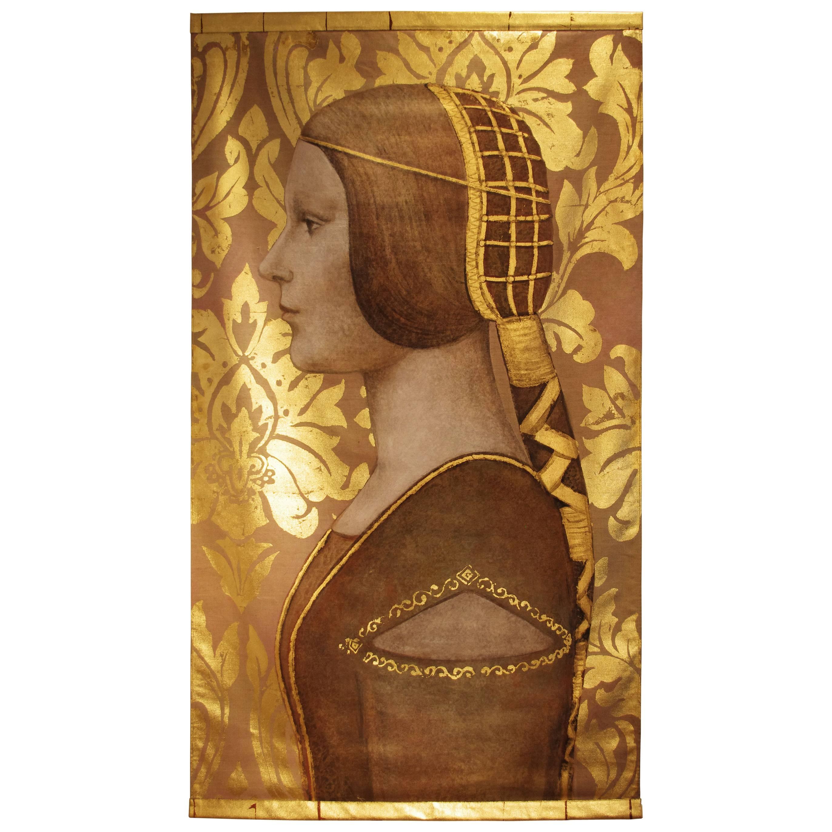Woman Profile Portrait, Painted on Linen, Renaissance Style