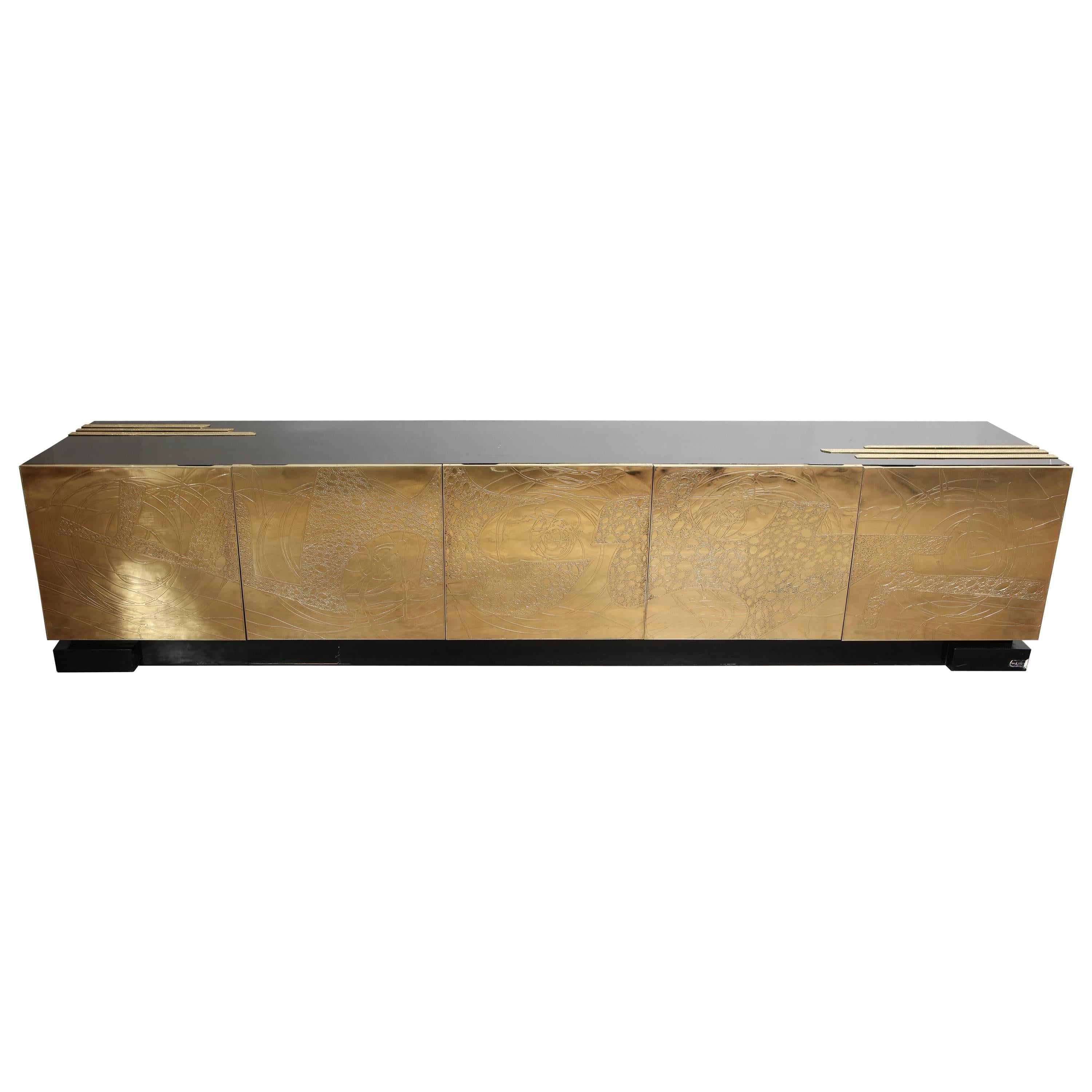 Monumental Belgian Side Board with Etched Brass Doors