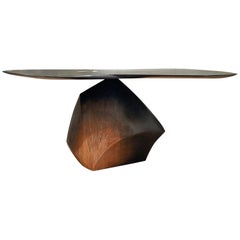 "Roche en Équilibre" Oak Wood Coffee Table Signed by Hoon Moreau