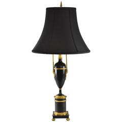 French Empire Black Urn Lamp with Bronze Mounts