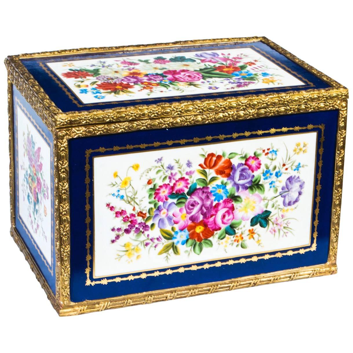 Hand-Painted Navy Sèvres Porcelain Casket