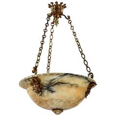 Large French Ormolu Alabaster Hanging Light