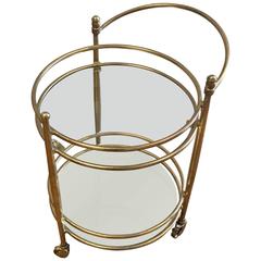 Vintage Holloway Brass Bar Cart with Mirror Shelves