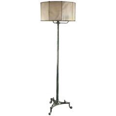 French Art Nouveau Bronze Standard Lamp with Parchment Shade