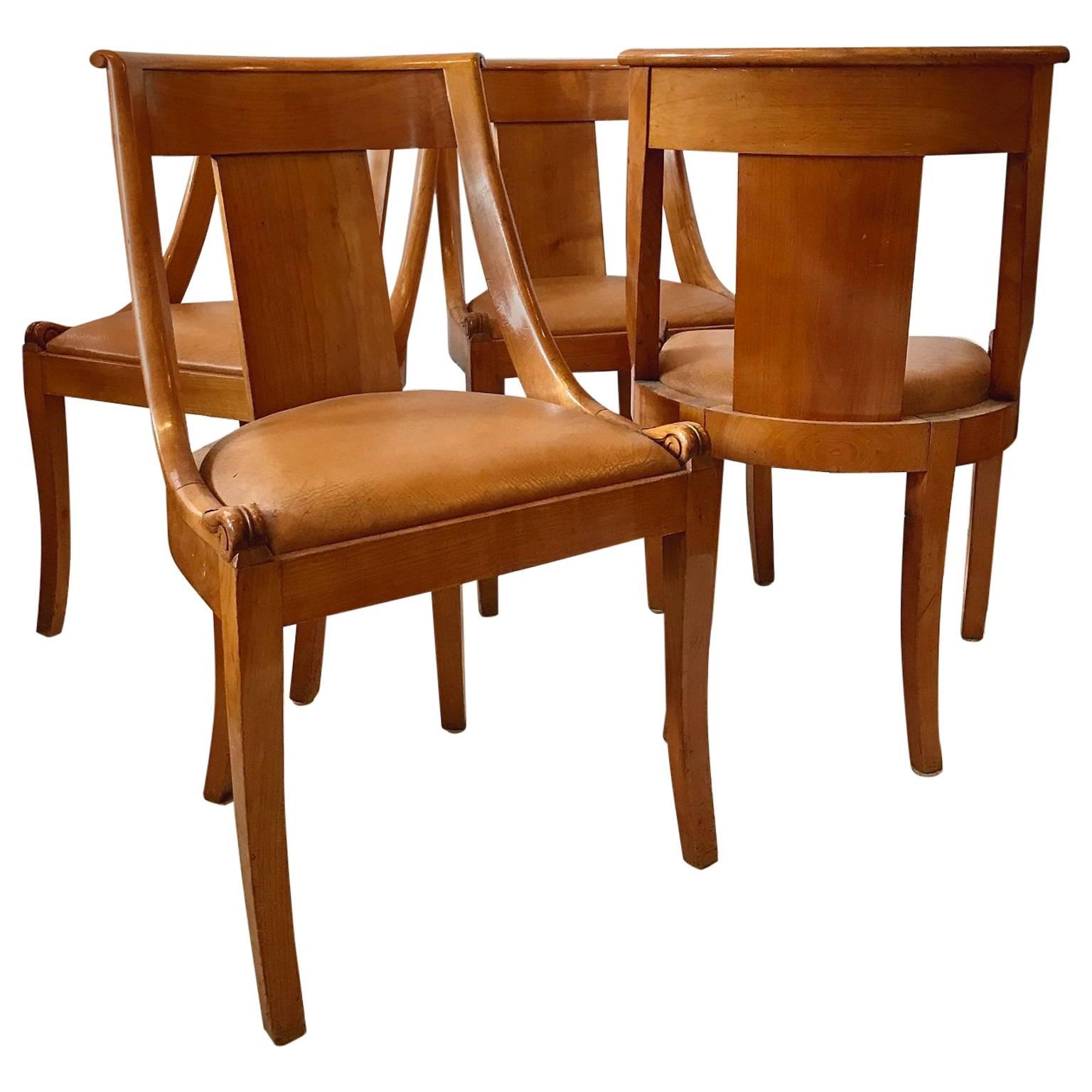 Eight Biedermeier-Style Fruitwood Dining Chairs