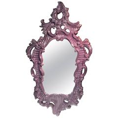 Vintage Pop Art Purple Cast Resin Fancy Scrolling Baroque Style Mirror