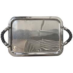 Malibu Tray in Black, Stainless Steel with Black Rope Handles