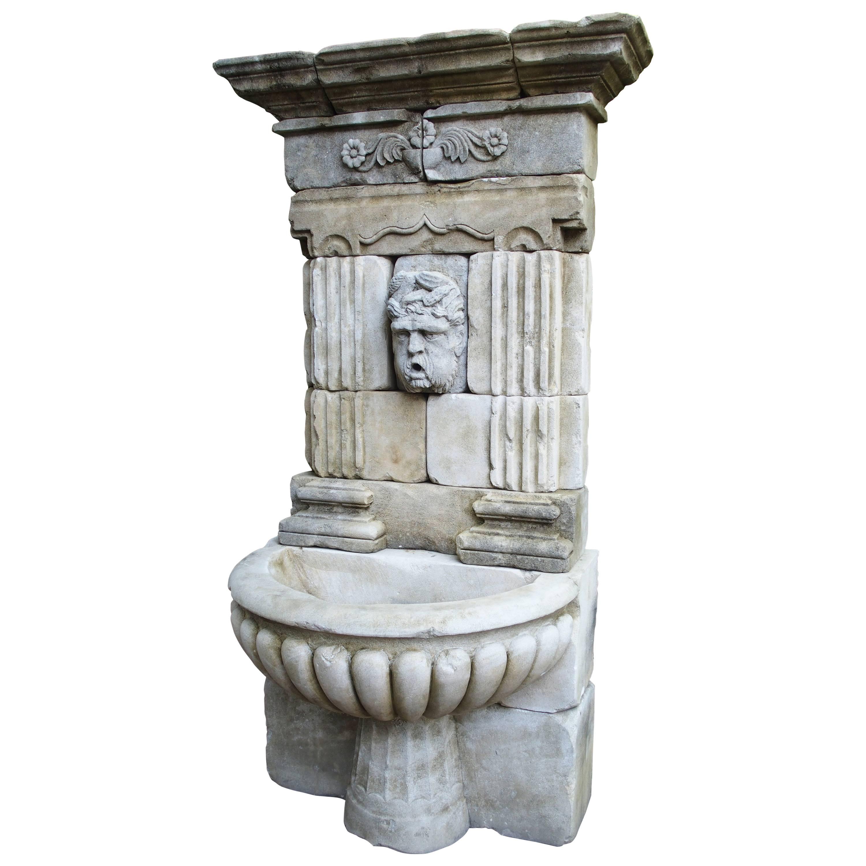 Large Carved Limestone Wall Fountain from France