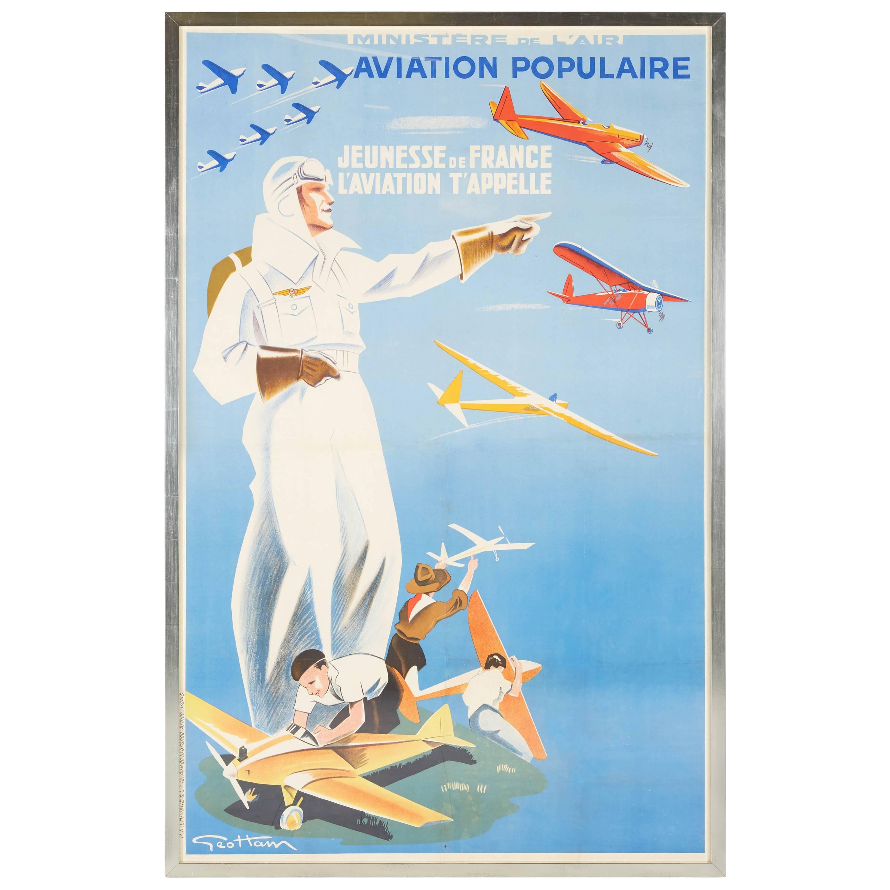 Aviation Populaire Poster by Geo Ham, 1930s For Sale
