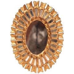 Mid-20th Century French Oval Sunburst Mirror with Gilt Finish