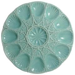 19th Majolica Turquoise Shells Oyster Platter