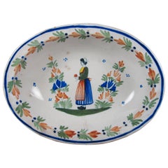 Henriot Quimper Rustic Breton Woman Couronnes Vegetable Bowl, circa 1920