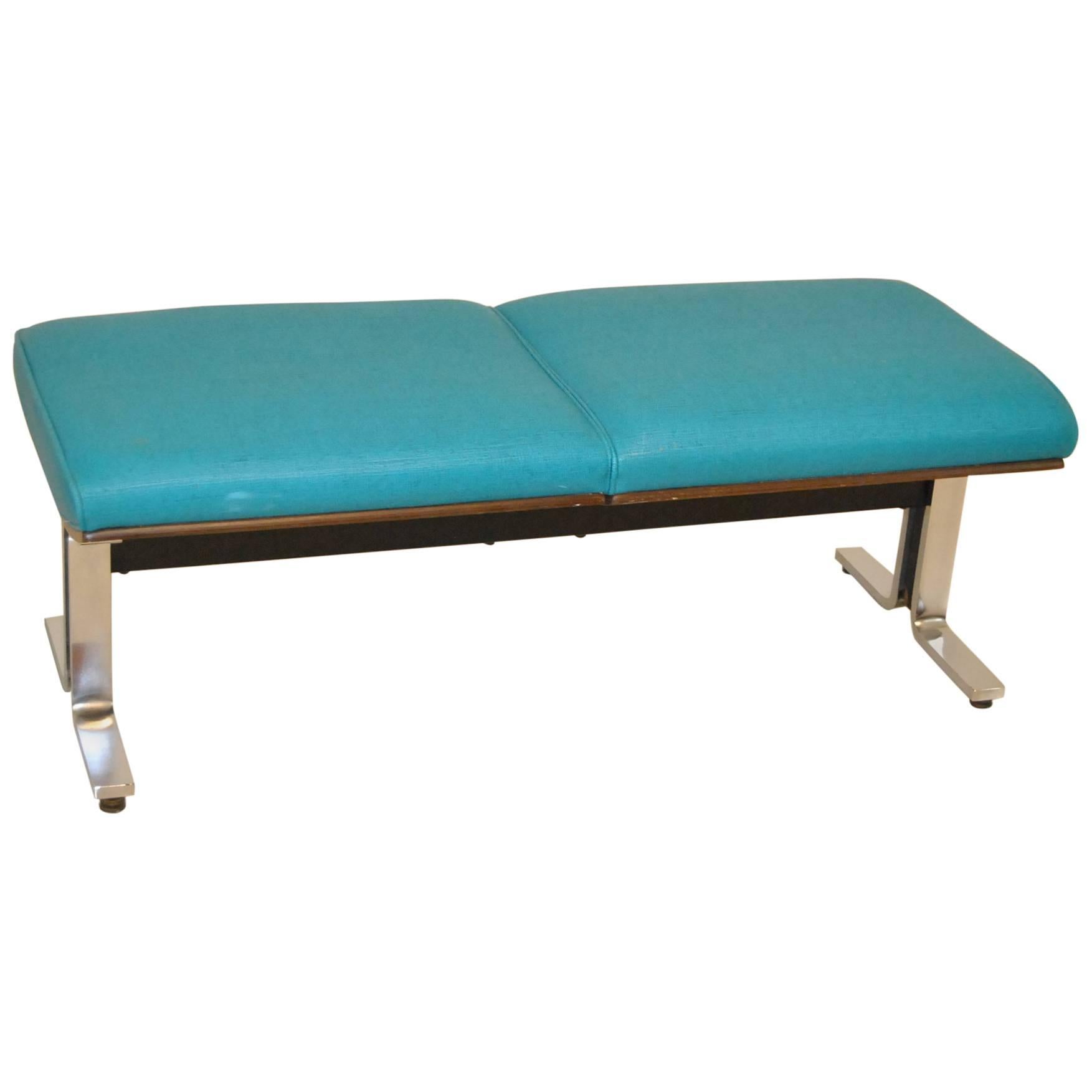 Turquoise Upholstered Bench Attributed to Thonet Steel Chrome