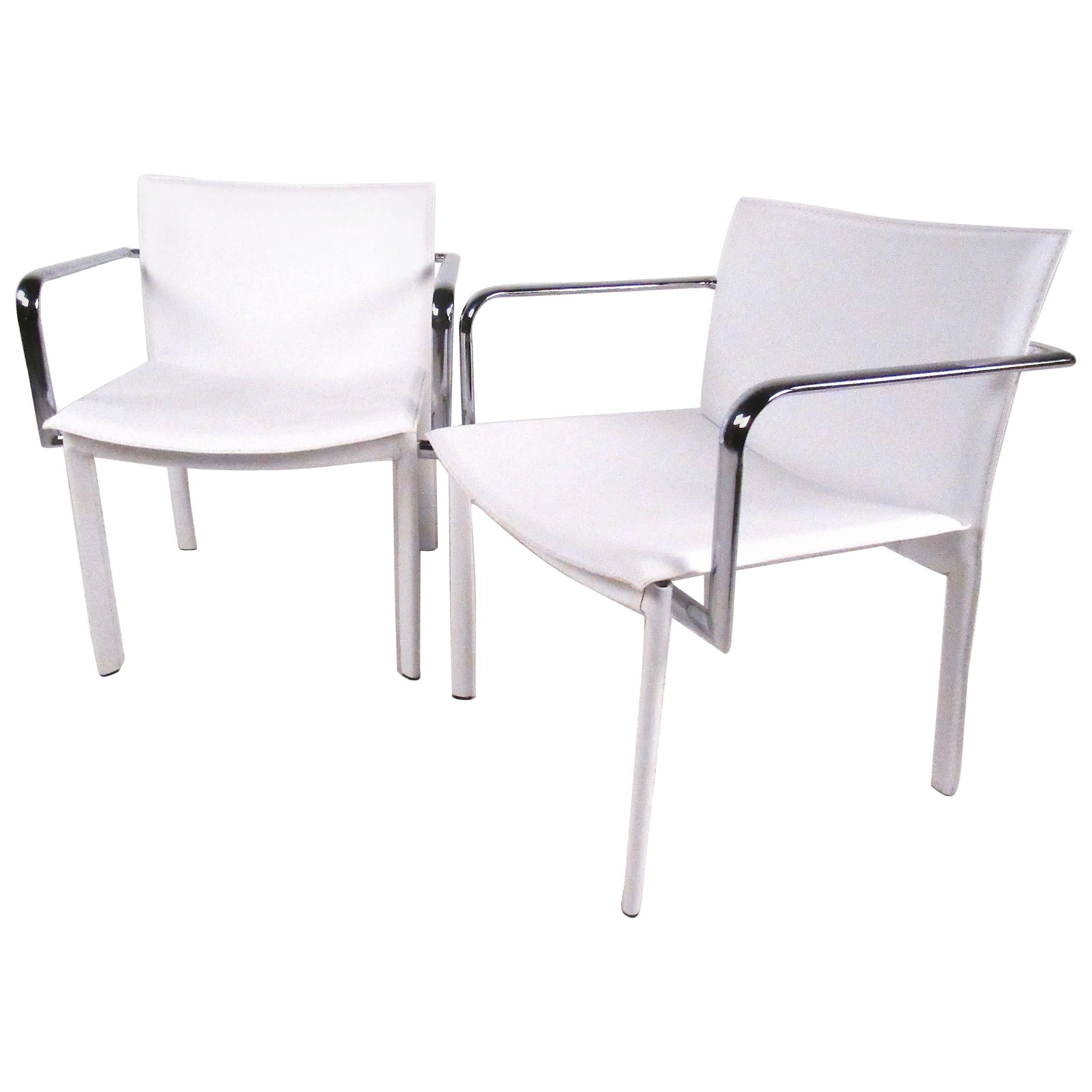 Pair of Modern Chrome and Leather Armchairs