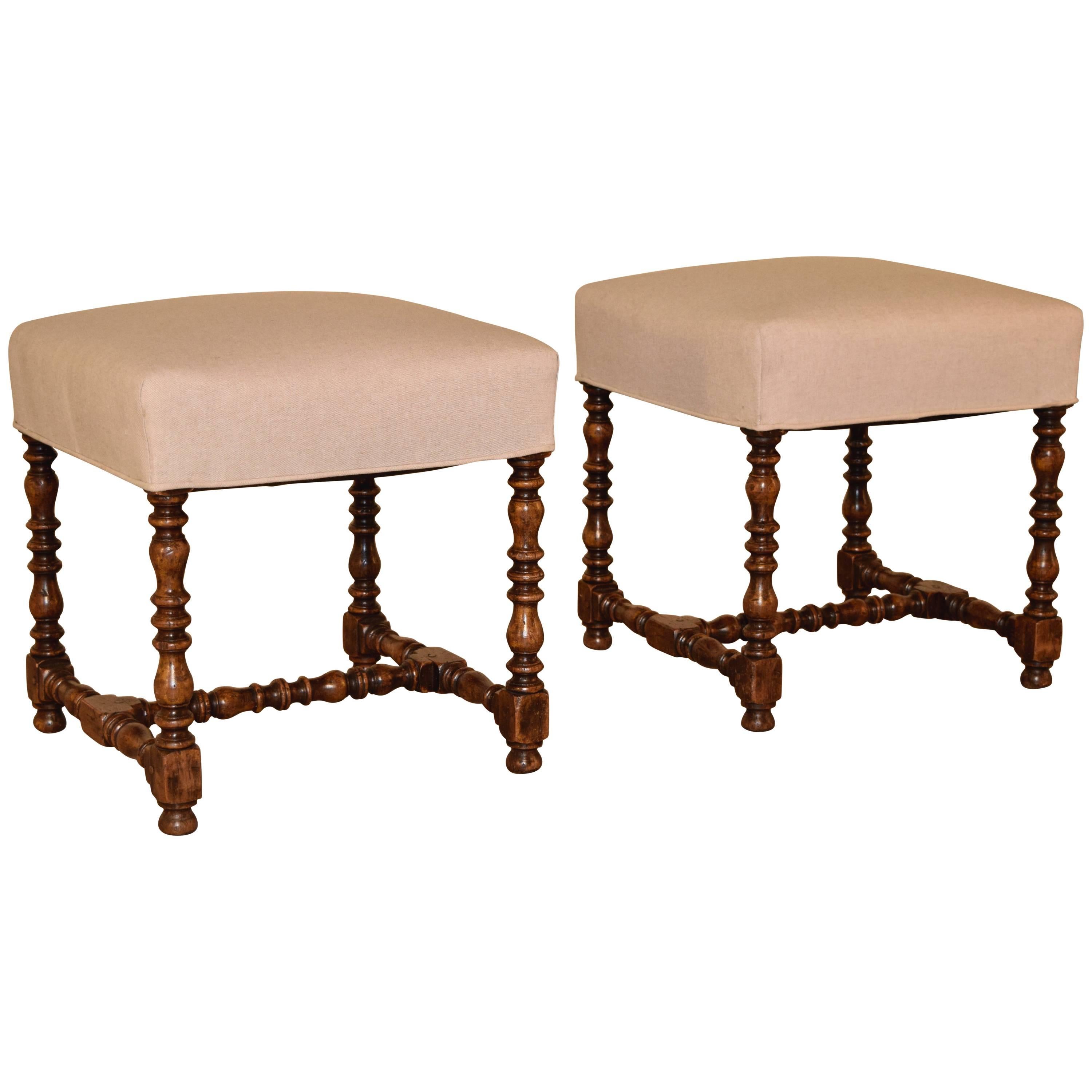 19th Century Pair of French Upholstered Stools