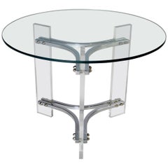 Charles Hollis Jones Lucite and Chrome Glass Top Table