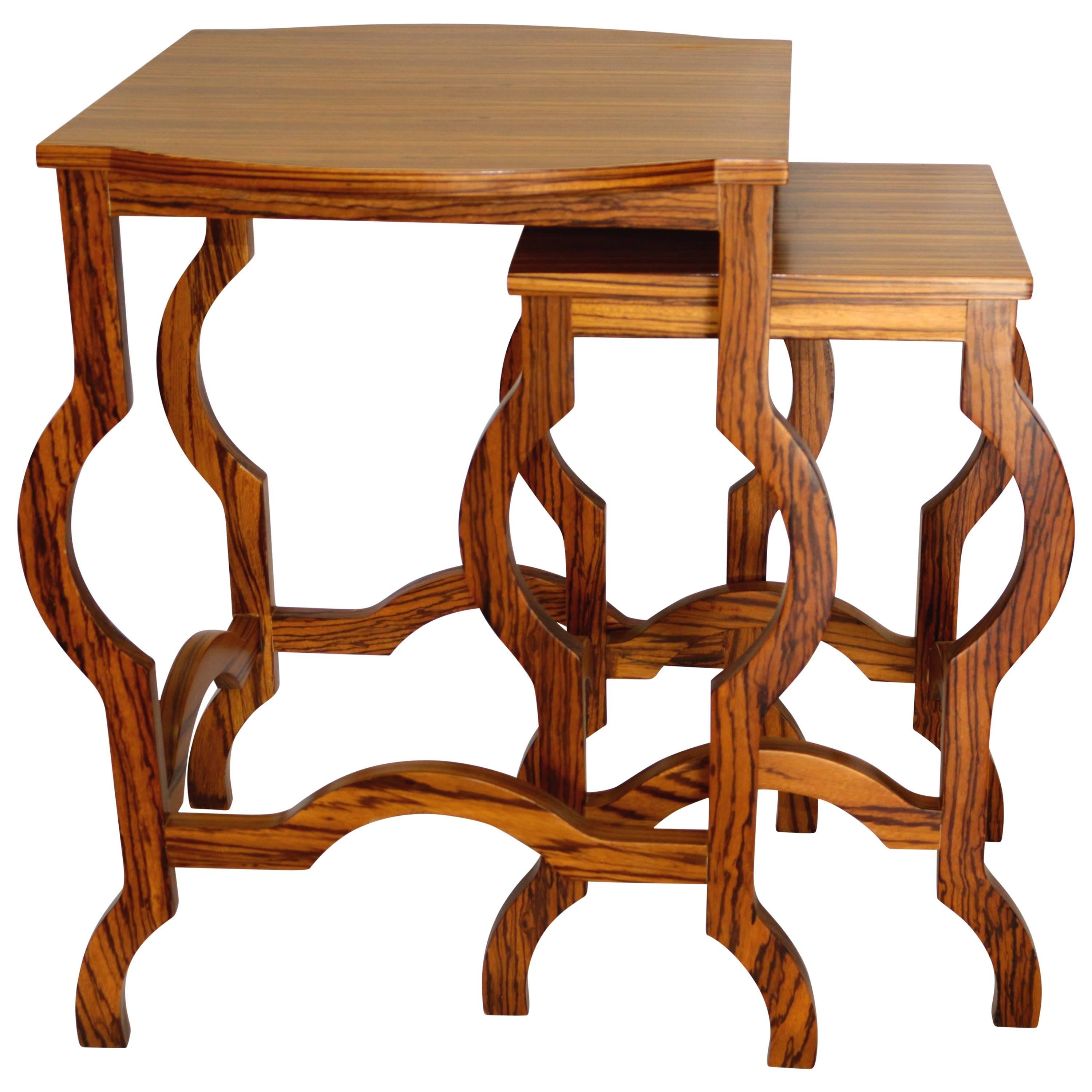 Elegant Two-Piece Modern Zebra Wood Nesting Table Side Table