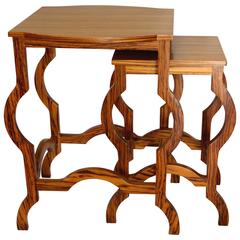 Elegant Two-Piece Modern Zebra Wood Nesting Table Side Table 3