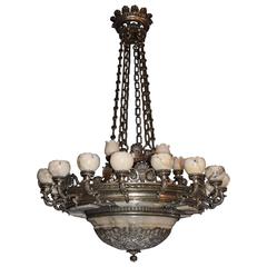 Antique Chandelier, Silver over Bronze and Alabaster 7