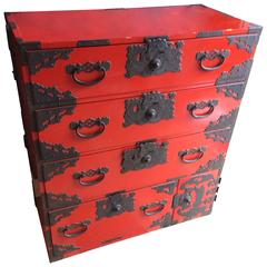Sensational Red Lacquer Chinese Chest