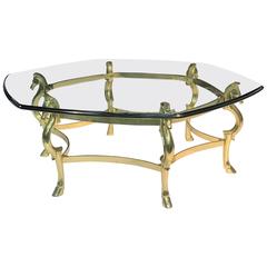 Vintage Gorgeous Italian Polished Brass Seahorse and Hooves Coffee Table