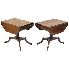 Antique Pair of Regency Style Mahogany Banded Inlaid Drop Leaf Pembroke End Tables