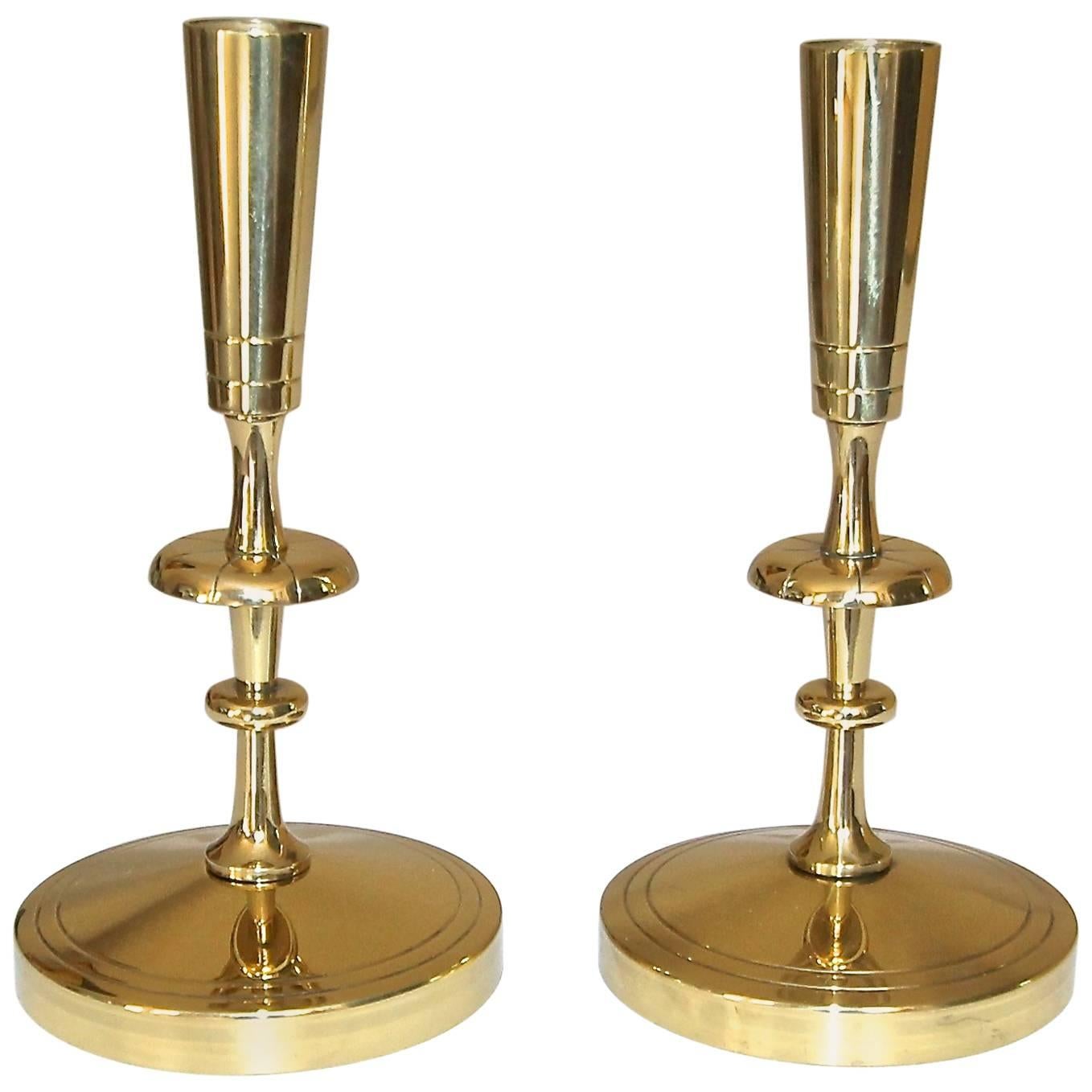 Pair of Tommi Parzinger for Dorlyn Brass Candlesticks For Sale