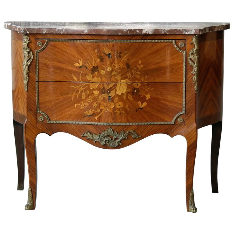 Italian Rococo Revival Bombay Chest with Brown Marble Top For Sale at