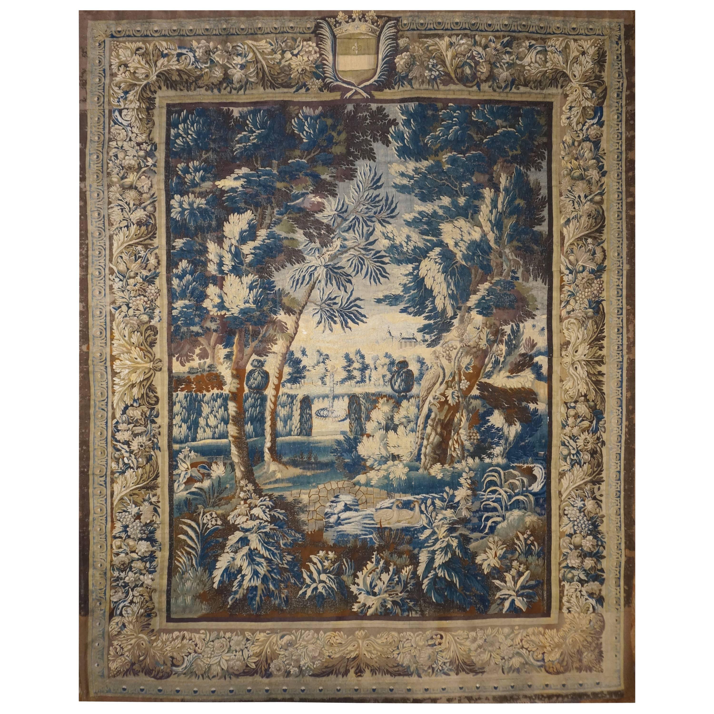 17th Century English Mortlake Tapestry Palace Size with a Crown Seal For Sale
