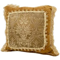 Vintage Golden Velvet and Silk French Passementerie Style Pillow