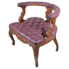 Antique Gore Vidal Estate, Italian Rococo Revival Carved Walnut Library Armchair 