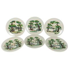 Set of Six Vintage/Antique Italian Faience Verbanum Stone Plates 1
