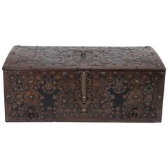 Antique Wood Structure Box Covered with Metal Appliques "Bronze"