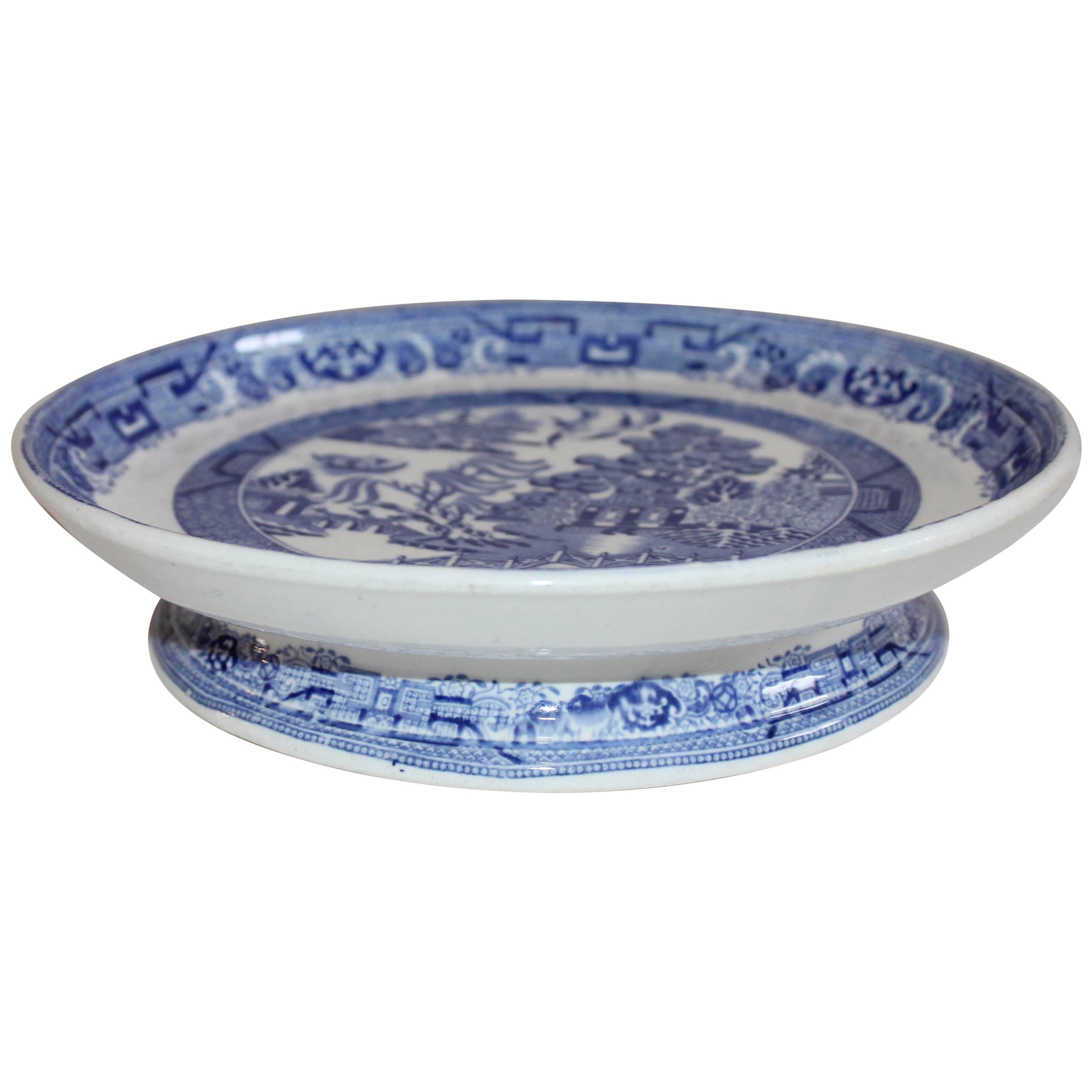 19th Century Blue Willow Cake Plate For Sale