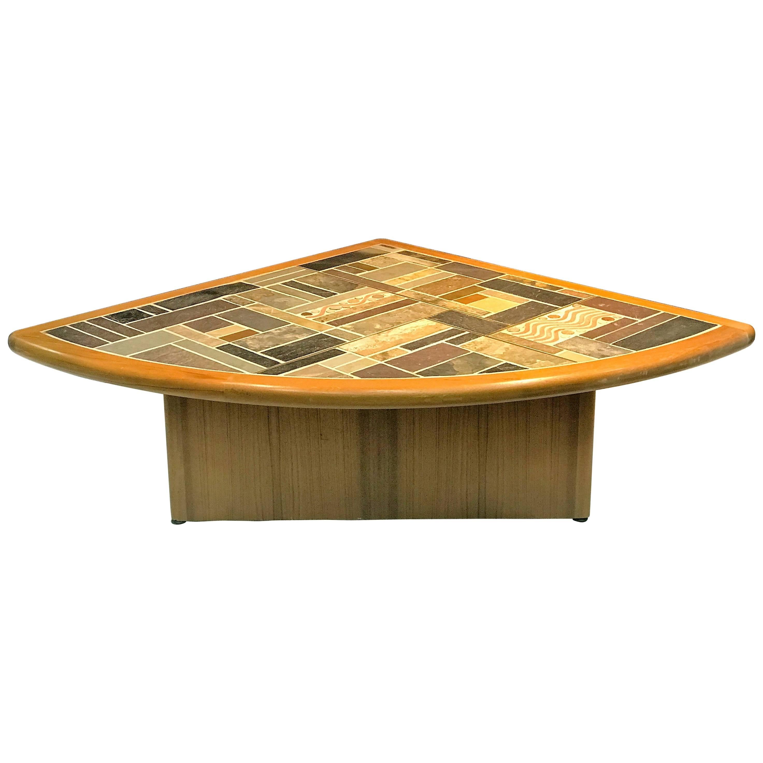 Great Danish Modern Mosaic Tile-Top Triangle Wedge Coffee Table For Sale