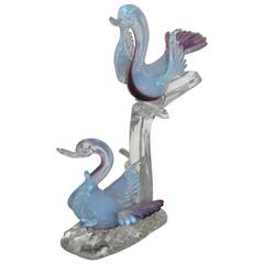 Iridescent Glass Sculpture Swans, 1950s Attributed Seguso Design 11