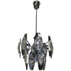 Esperia Sculpture Chandelier Steel and Glass, 1970s 7