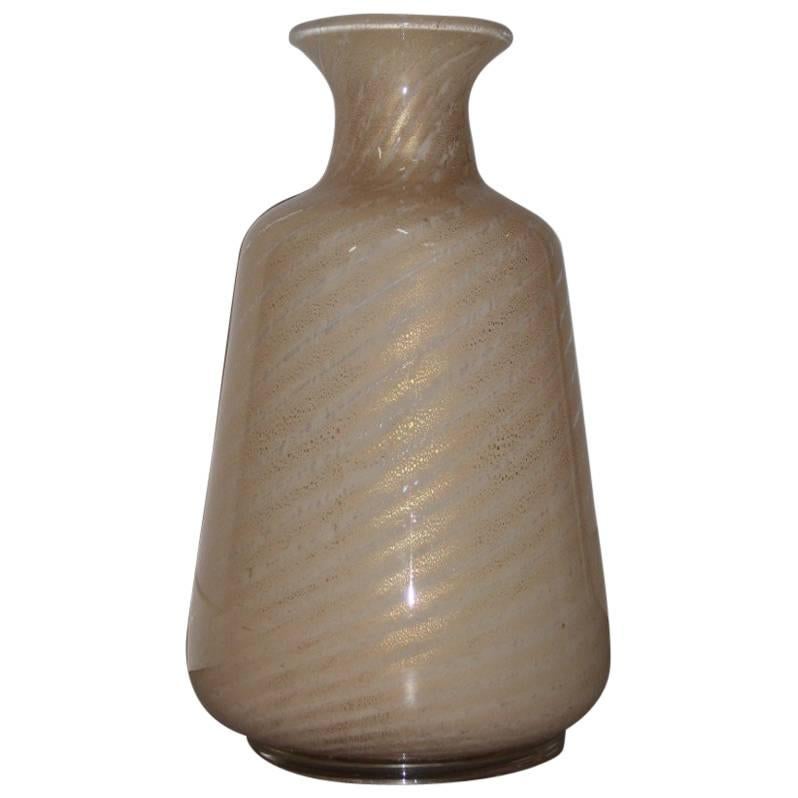 Big Vase Murano Glass with Gold Dust, 1970s Tommaso Barbi  For Sale