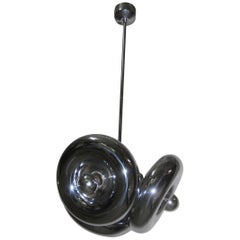 Lampadario Ingo Maurer, anni '70, rotondo, acciaio, design italiano a ciambella