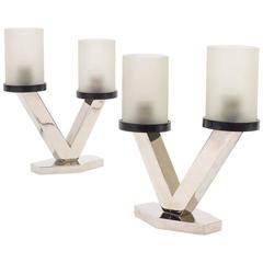 Rare Nickel and Glass Art Deco Table Lamps, 1930s 1