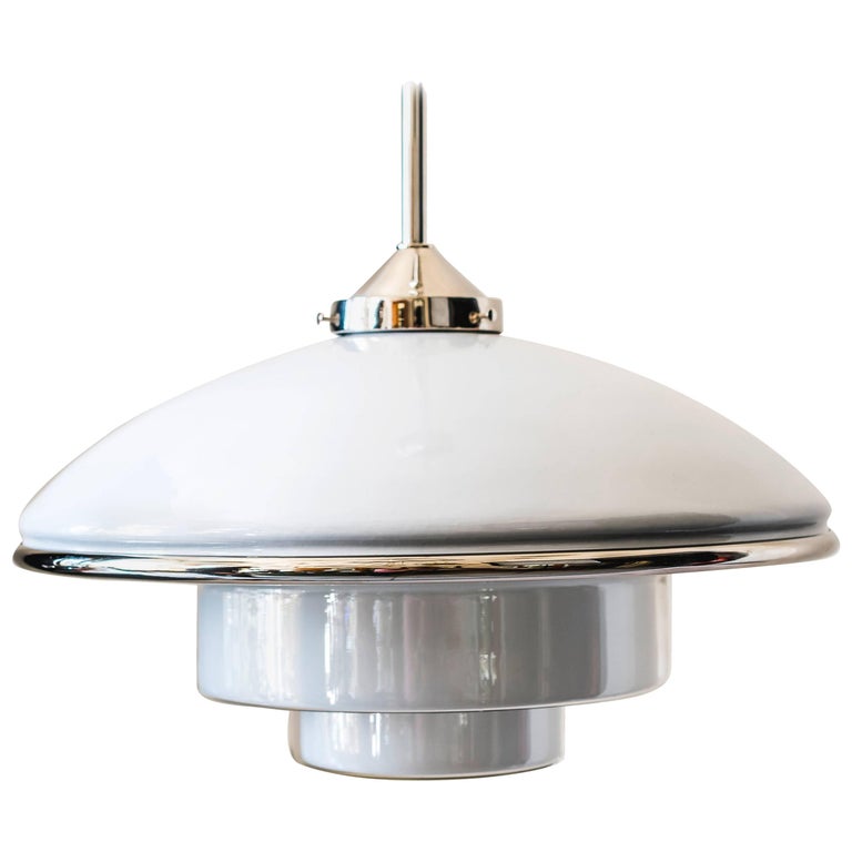 Antique Bauhaus Sistrah Milk Glass Ceiling Pendant Light by Otto Muller For Sale at 1stDibs