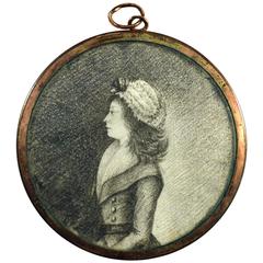 American Portrait Miniature on Paper of a Lady, Attributed to Samuel Folwell