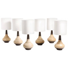 Set of Six Hand-Thrown Ceramic Table Lamps