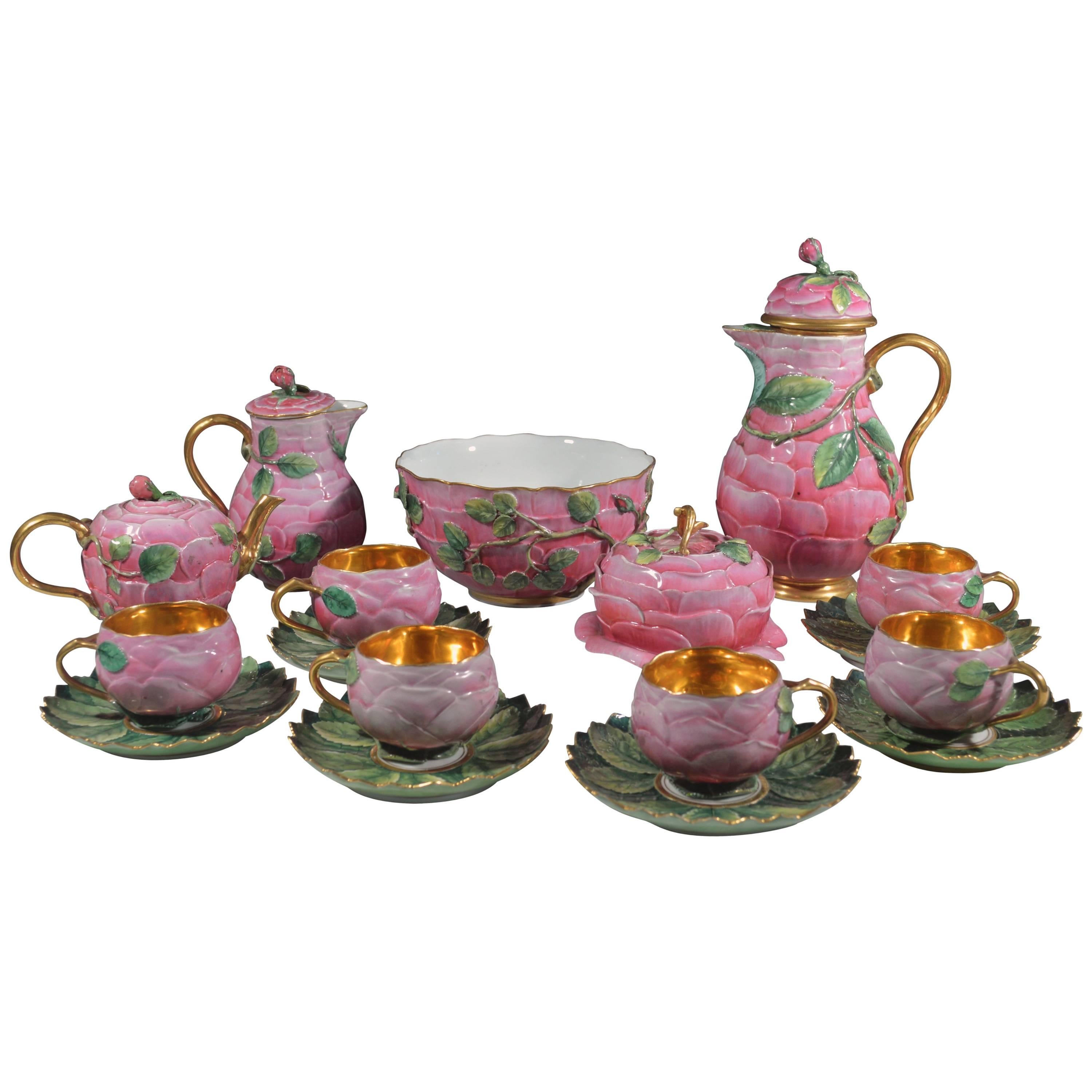 German Porcelain Trompe L'oeil Rose Tea Service, Attributed to Meissen