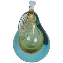 Vintage Blue and Green Murano Glass Pear