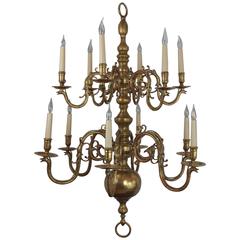Antique 17th Century Style, Two-Tier Brass Ball Chandelier